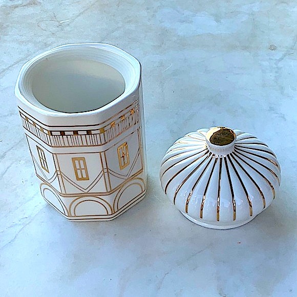 GRACE FINE PORCELAIN CANISTER GOLD ON CREAM 2 PC RARE - Picture 4 of 7
